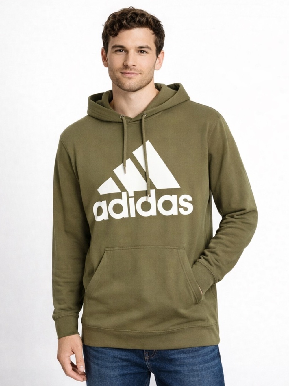 Adidas Logo Hoodie Men’s Tall Olive Green Pullover Athleisure Sweatshirt